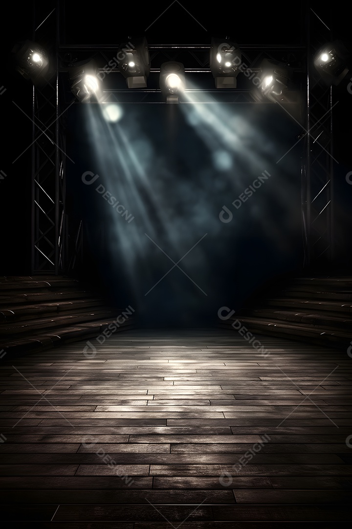 Cenário de um palco com luzes ao fundo