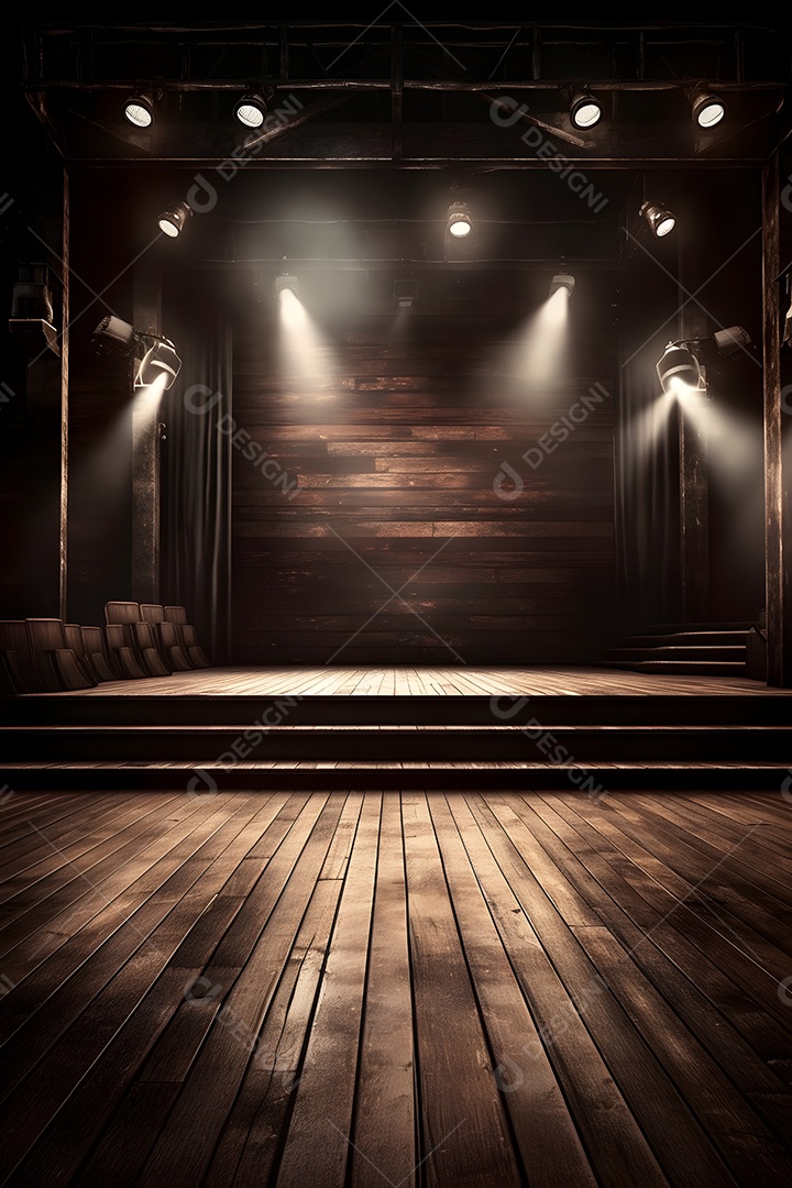 Cenário de um palco com luzes ao fundo