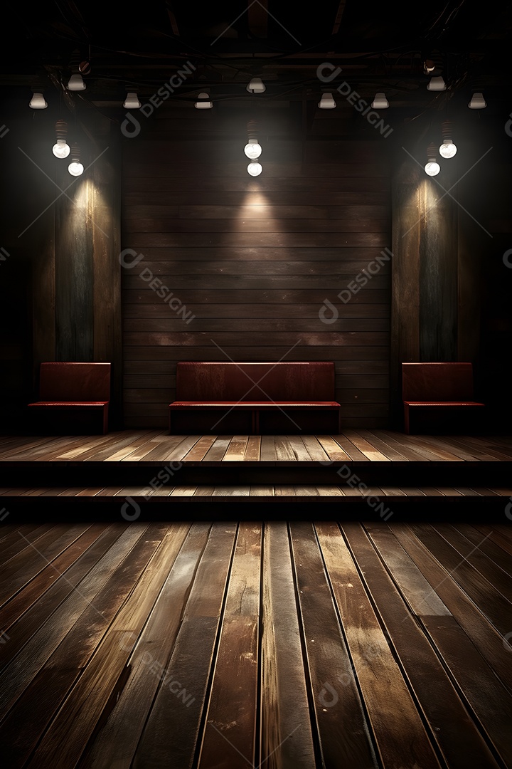 Cenário de um palco com luzes ao fundo