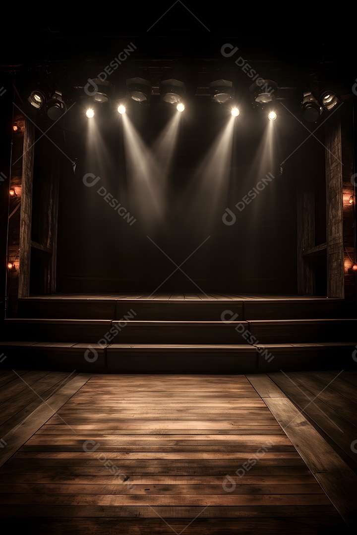 Cenário de um palco com luzes ao fundo