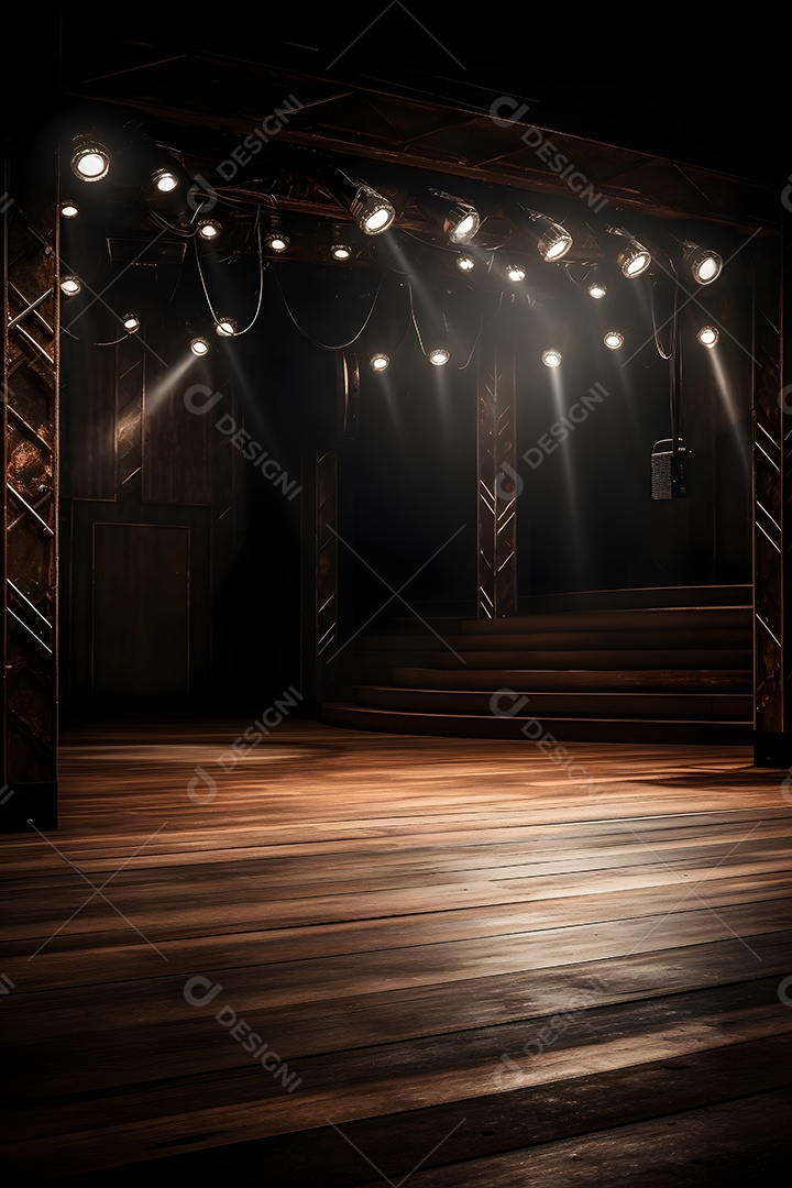 Cenário de um palco com luzes ao fundo