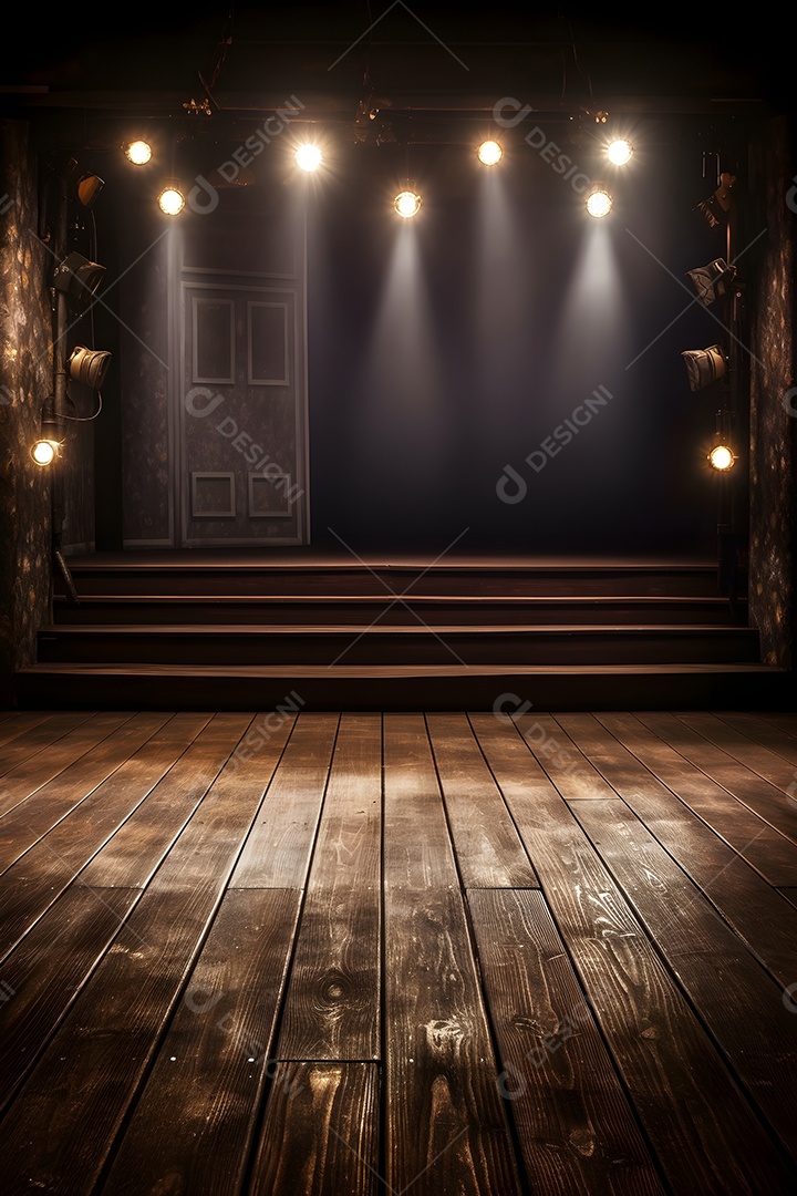 Cenário de um palco com luzes ao fundo