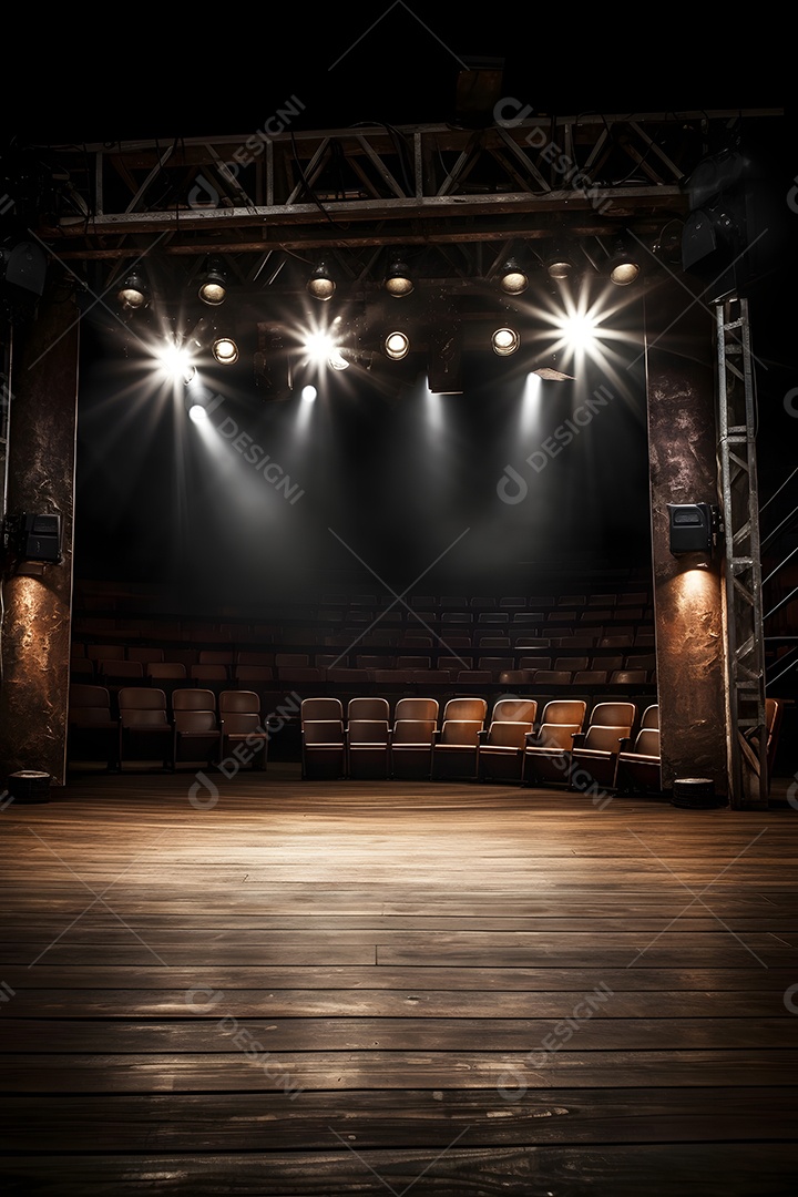 Cenário de um palco com luzes ao fundo