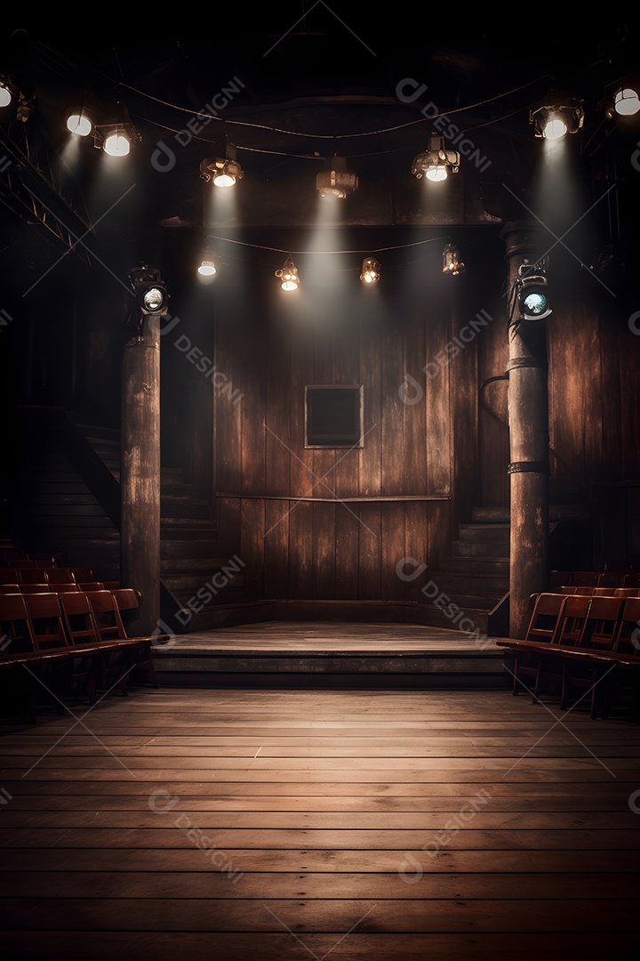Cenário de um palco com luzes ao fundo