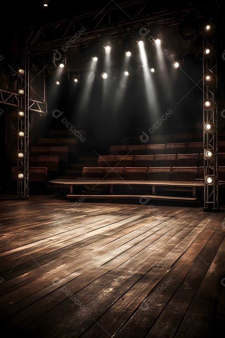 Cenário de um palco com luzes ao fundo
