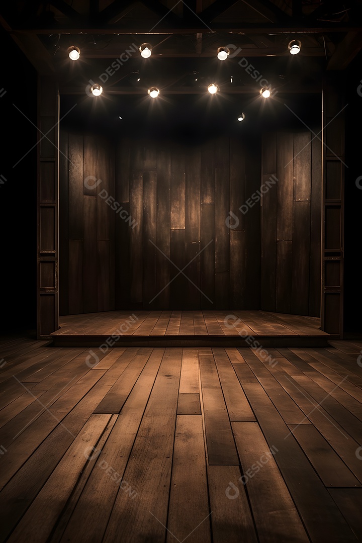 Cenário de um palco com luzes ao fundo