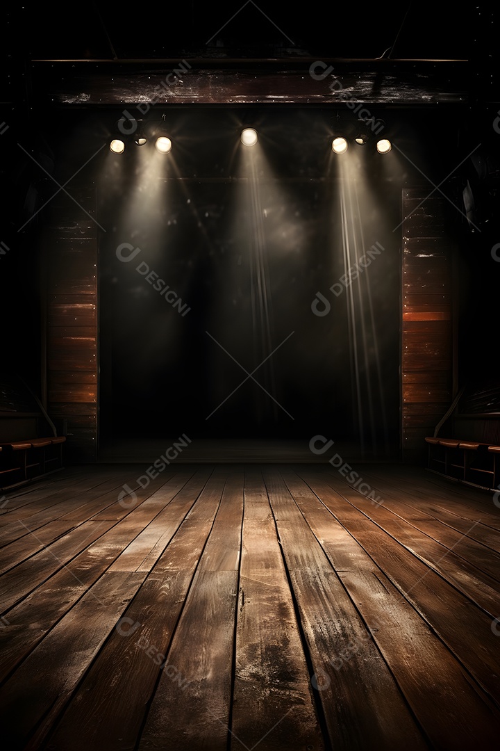 Cenário de um palco com luzes ao fundo