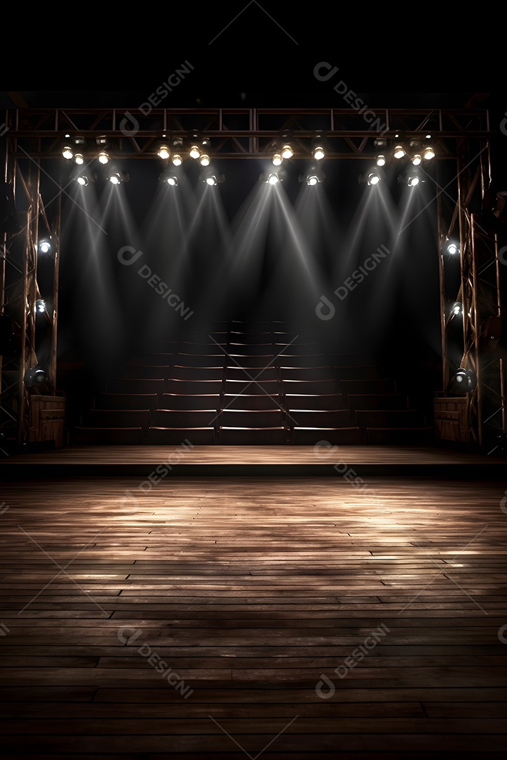 Cenário de um palco com luzes ao fundo