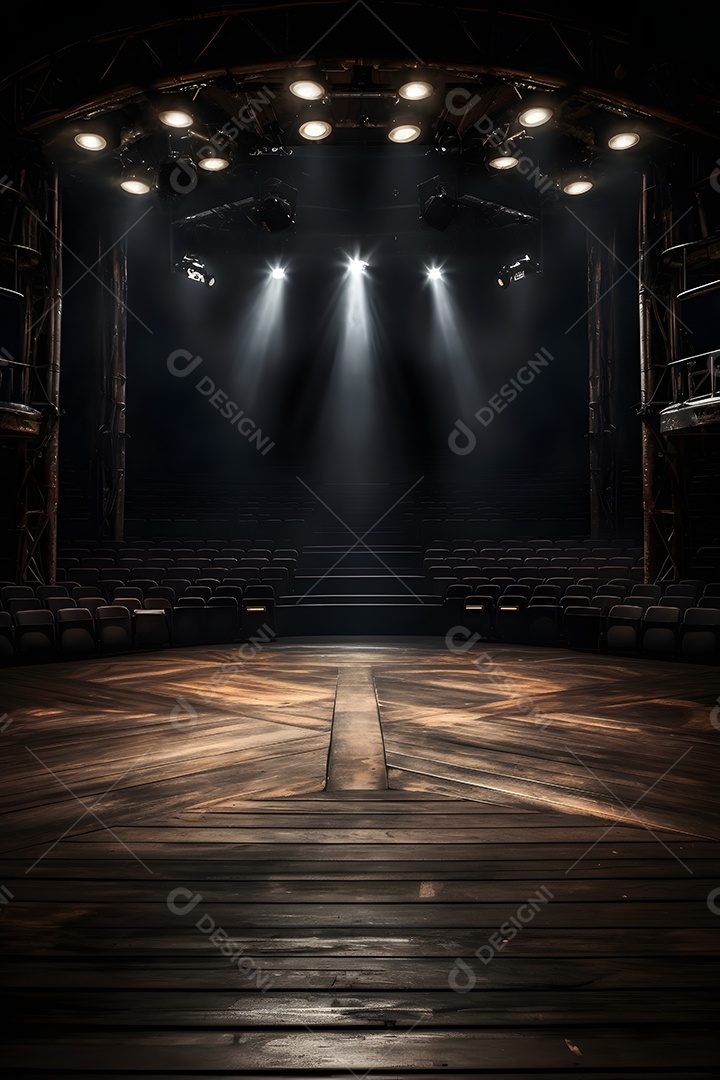 Cenário de um palco com luzes ao fundo