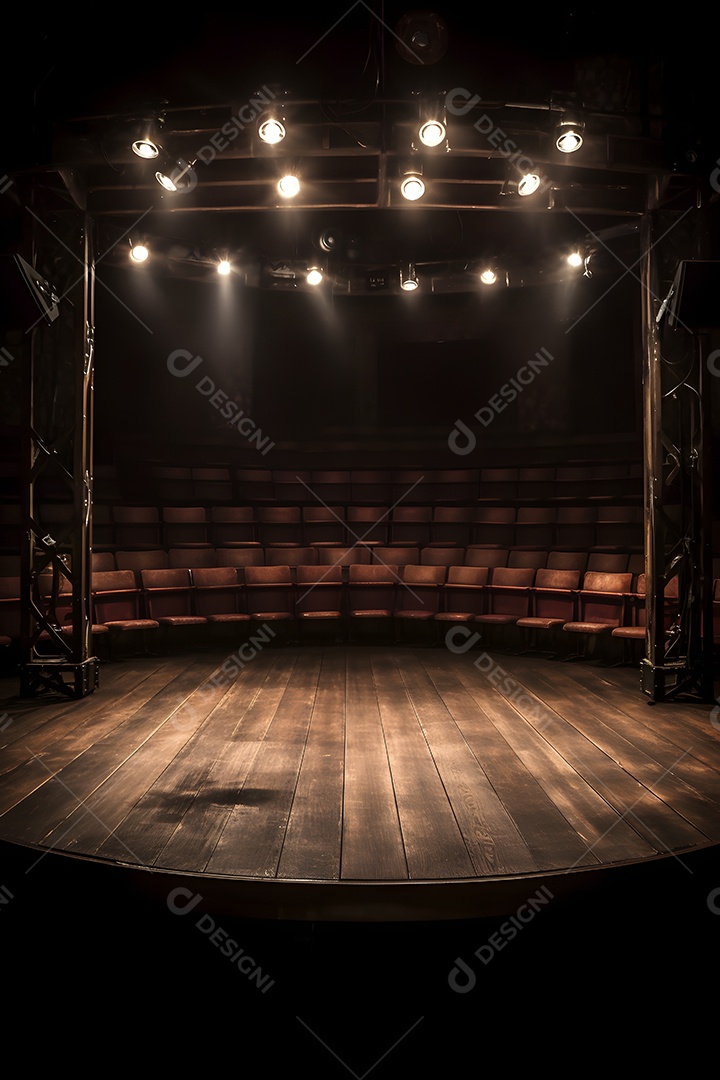 Cenário de um palco com luzes ao fundo