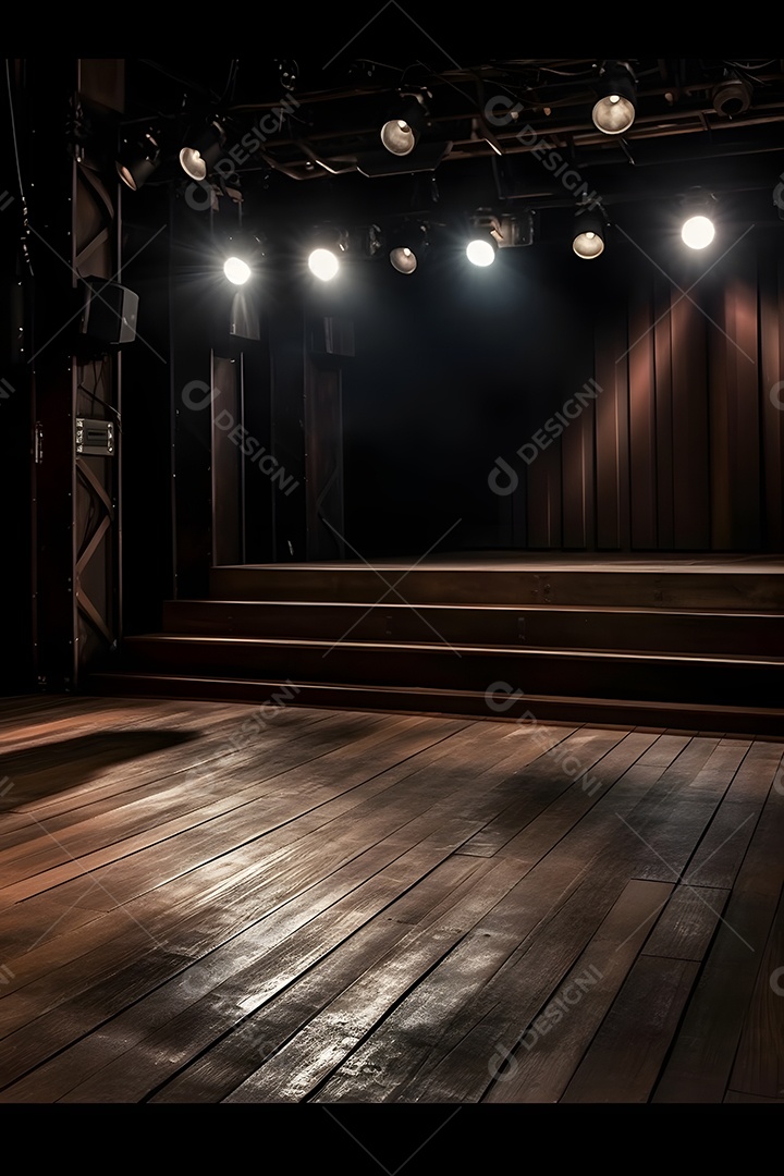 Cenário de um palco com luzes ao fundo
