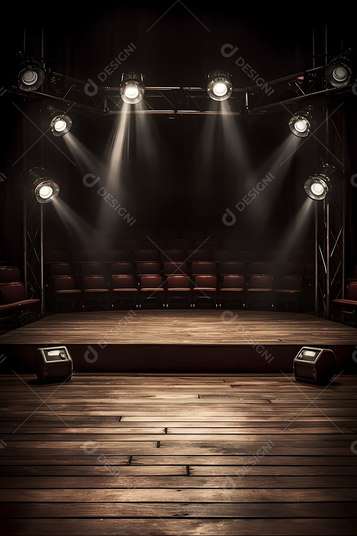 Cenário de um palco com luzes ao fundo