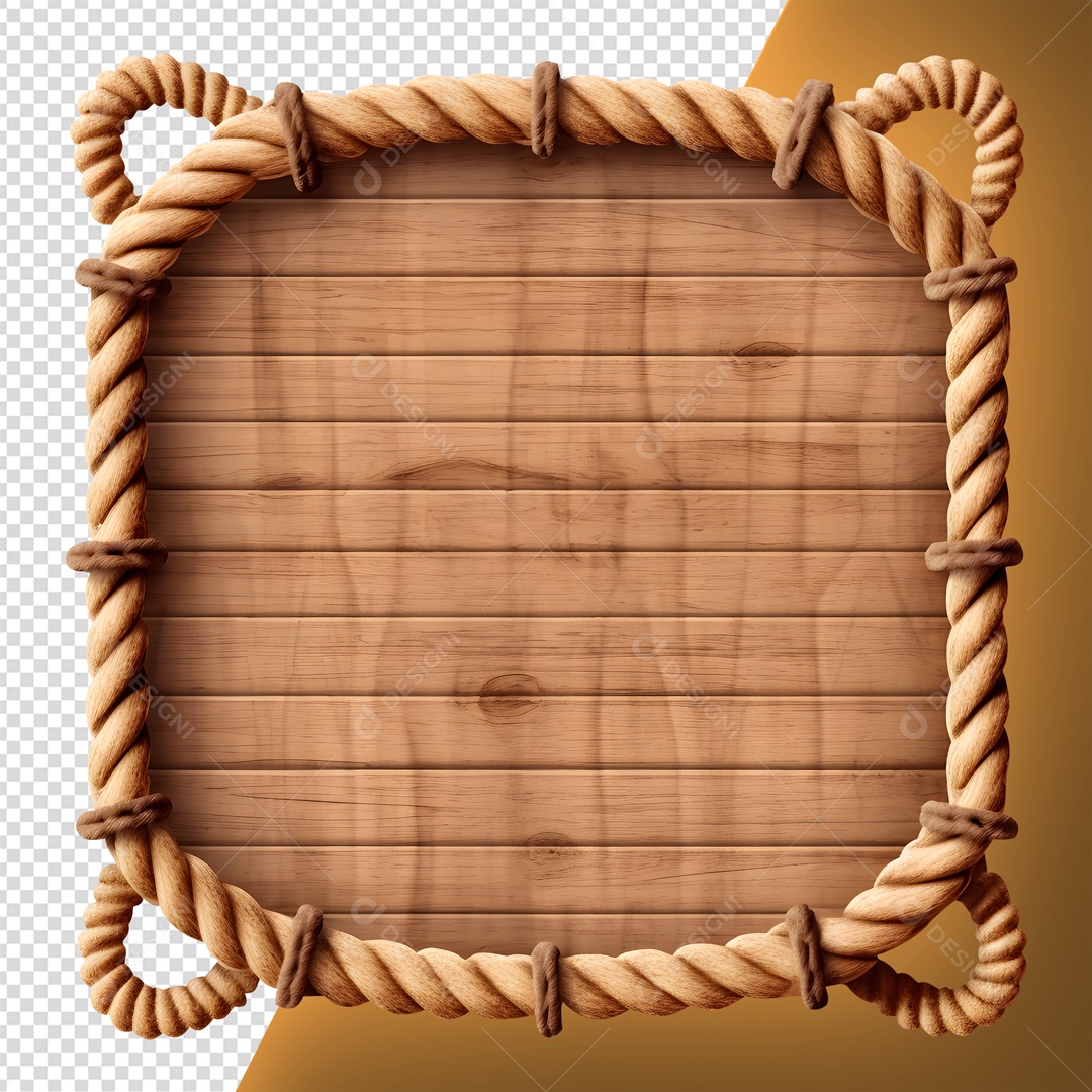 Elemento 3D Forma Quadrada De Madeira Para Composição PSD