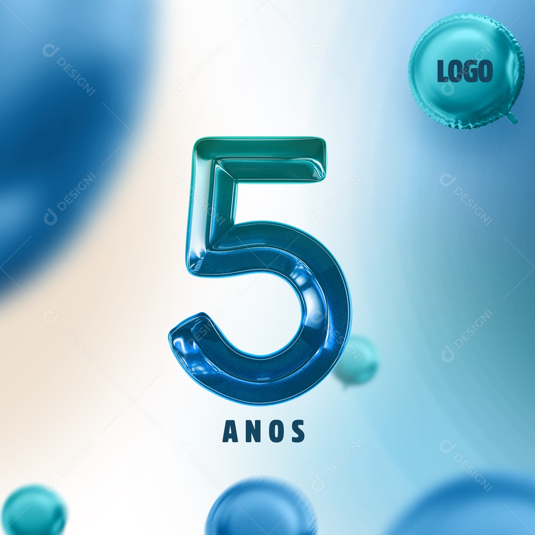 Selo 3D Número 5 Para Composição PSD