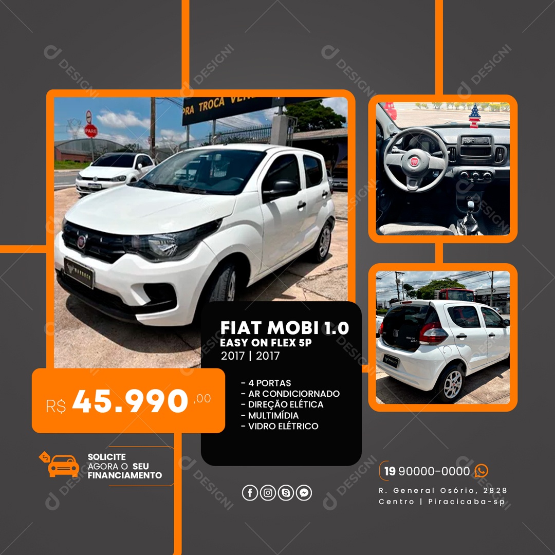 Solicite Agora Seu Financiamento Fiat Mobi Estacionamento Social Media PSD Editável