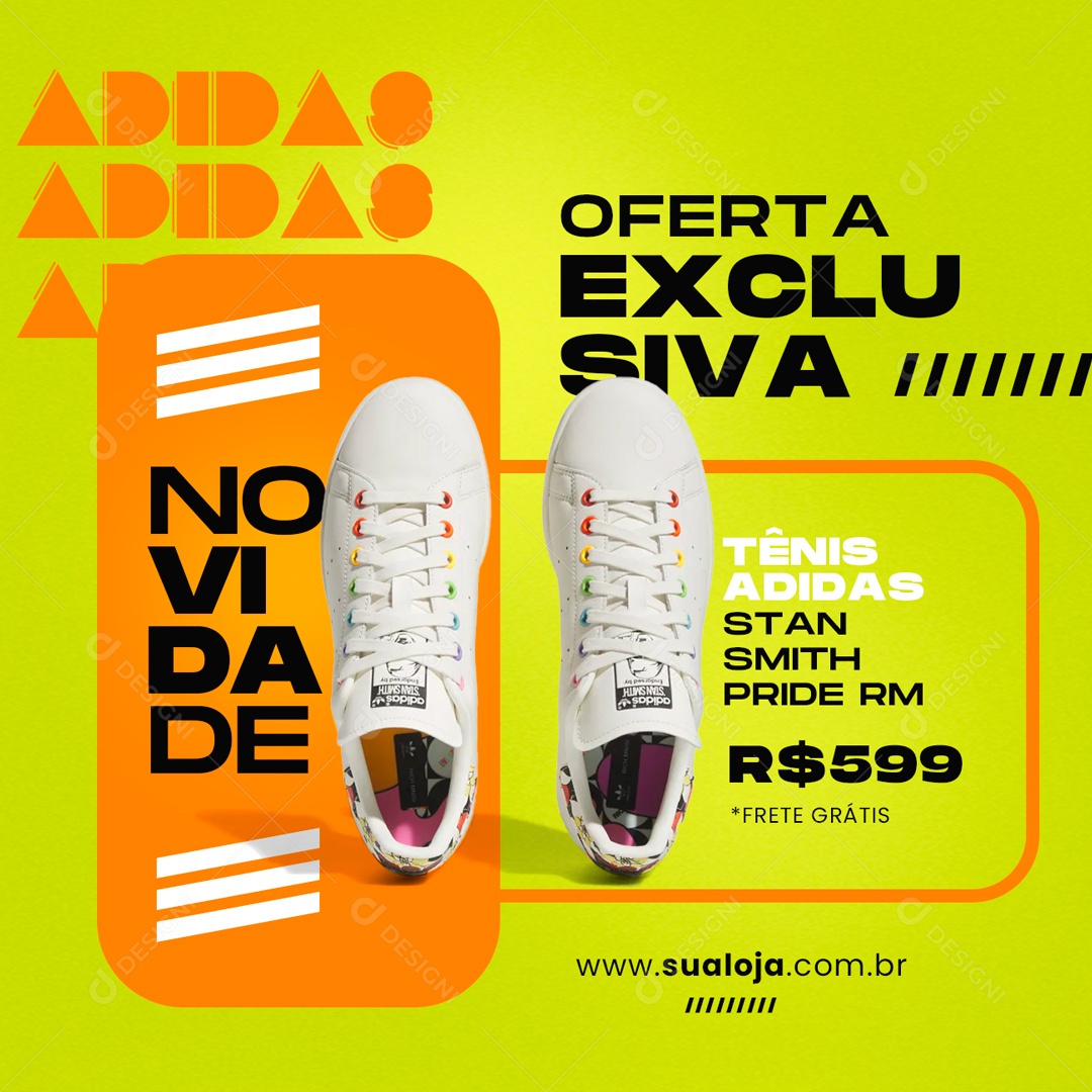 Oferta Exclusiva Novidade Tênis Adidas Stan Smith Pride Rm 599,00 Loja De Calçados Social Media PSD Editável