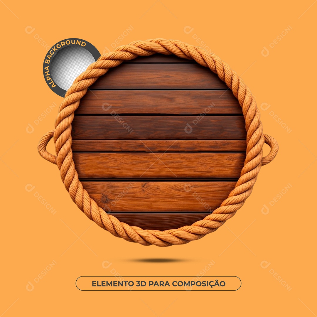 Base de Texto Circular de Madeira Com Corda 3D para Composição PSD