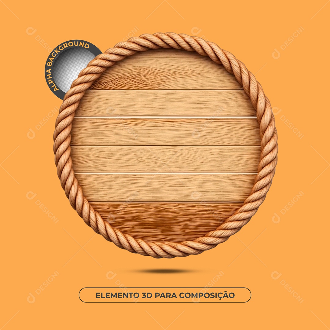 Base de Texto Circular de Madeira Com Corda 3D para Composição PSD