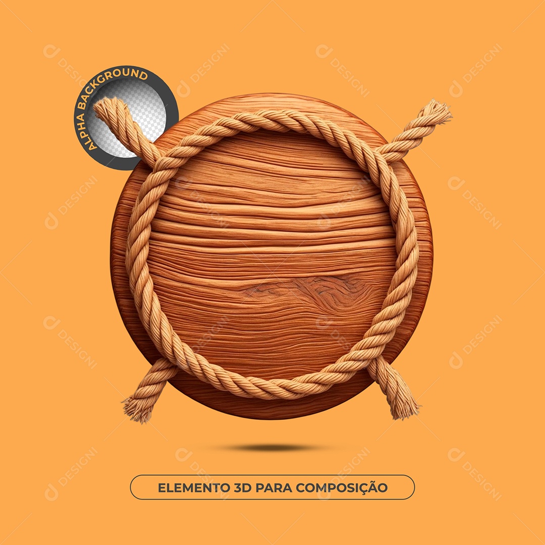 Base de Texto Circular de Madeira Com Corda 3D para Composição PSD