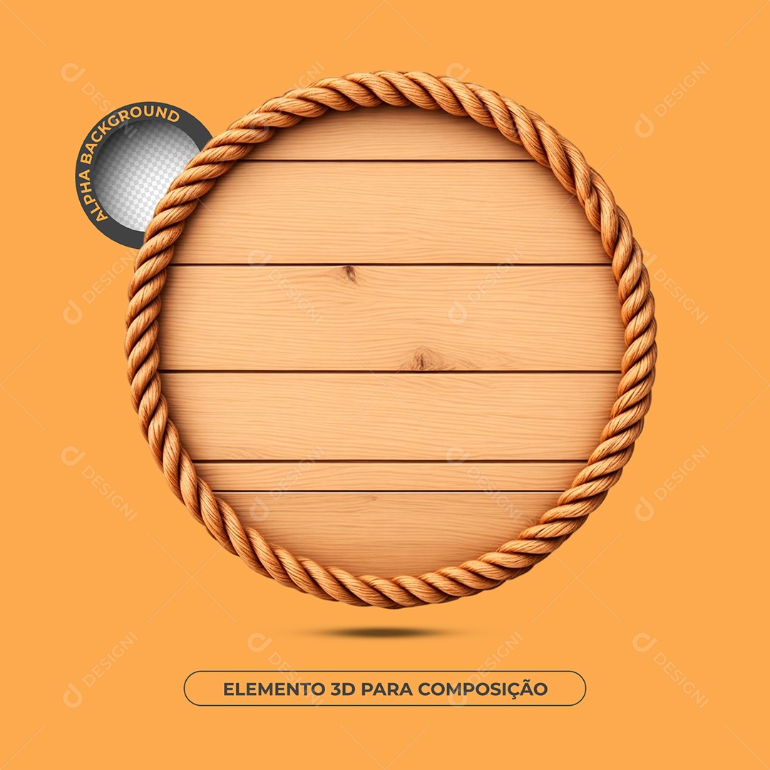 Base de Texto Circular de Madeira Com Corda 3D para Composição PSD