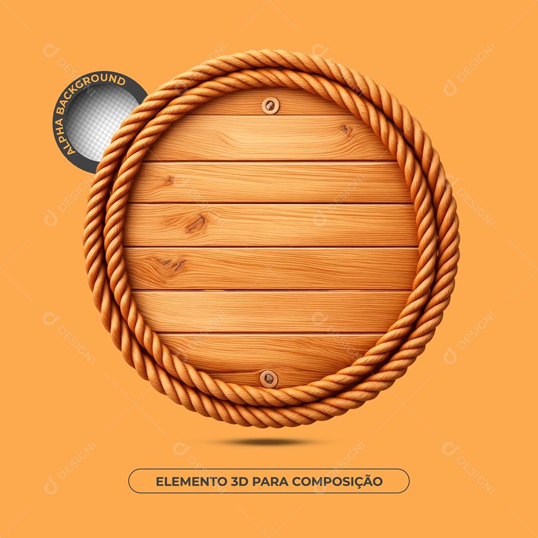 Base de Texto Circular de Madeira Com Corda 3D para Composição PSD