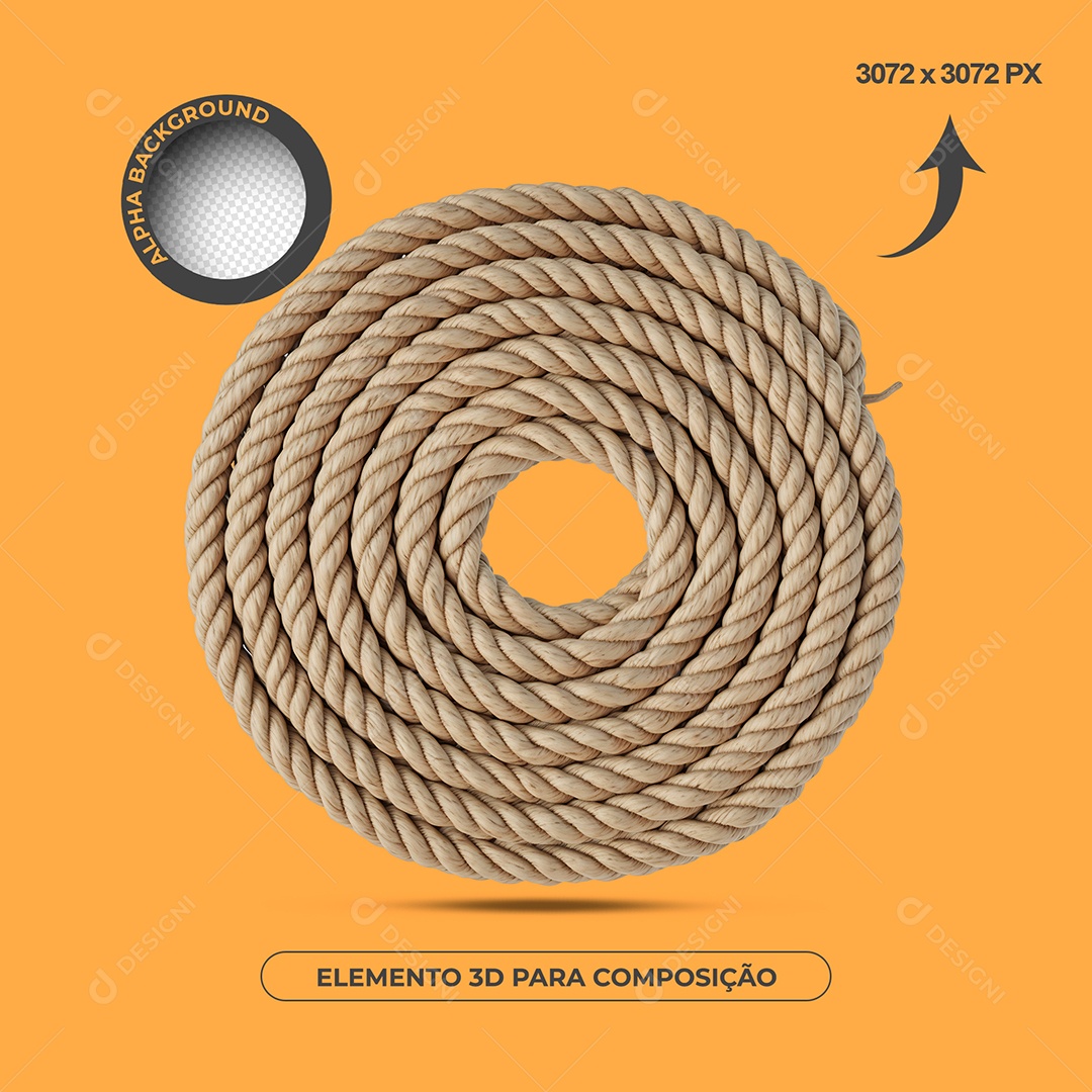 Elemento 3D Corda Para Composição PSD