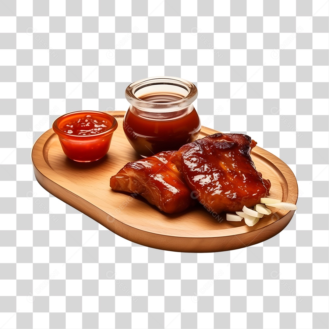 Costelinha De Porco Com Molho Na Bandeja De Madeira PNG Transparente
