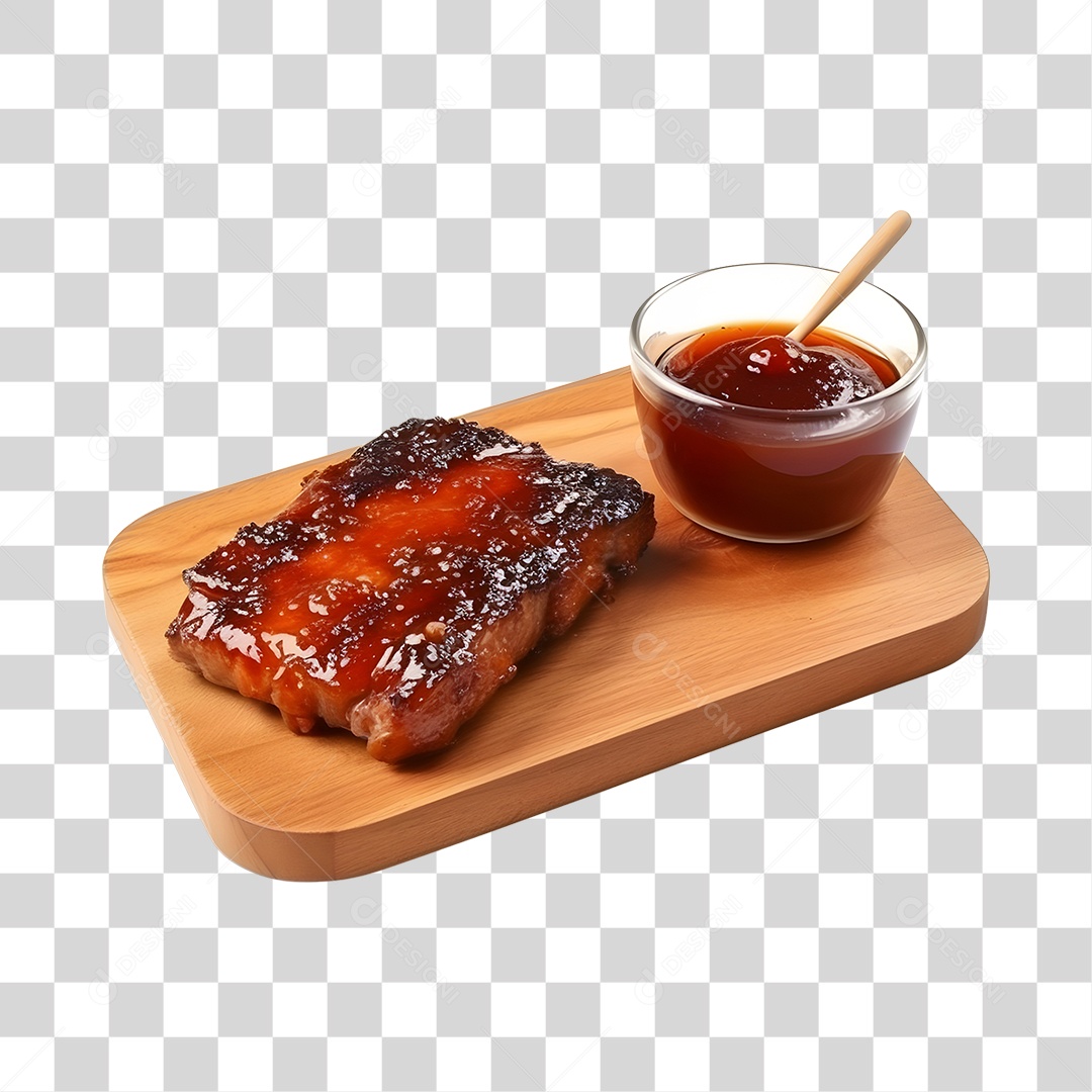 Costelinha De Porco Com Molho Na Bandeja De Madeira PNG Transparente
