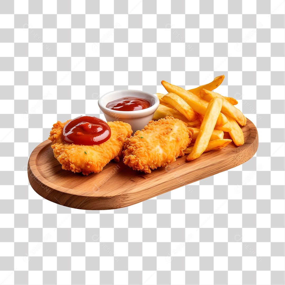 Frango Empanado Com Molho Na Bandeja De Madeira PNG Transparente