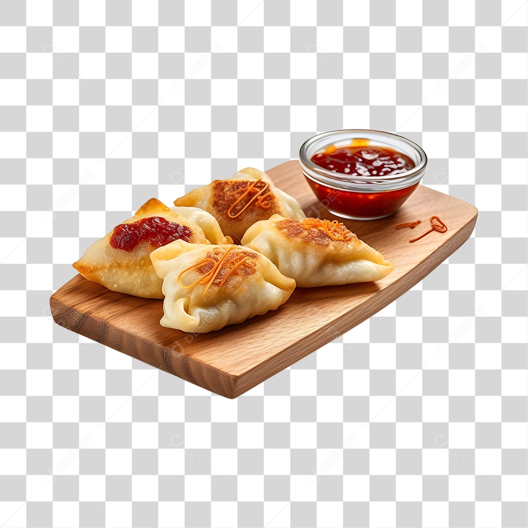 Empadas Com Molho Na Bandeja De Madeira PNG Transparente
