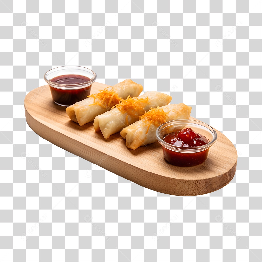 Salgados Com Molho Na Bandeja De Madeira PNG Transparente