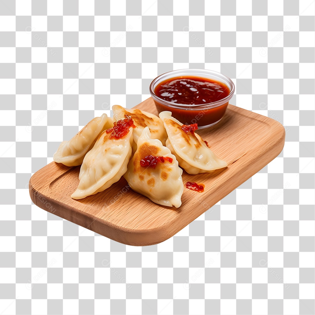 Salgados Com Molho Na Bandeja De Madeira PNG Transparente