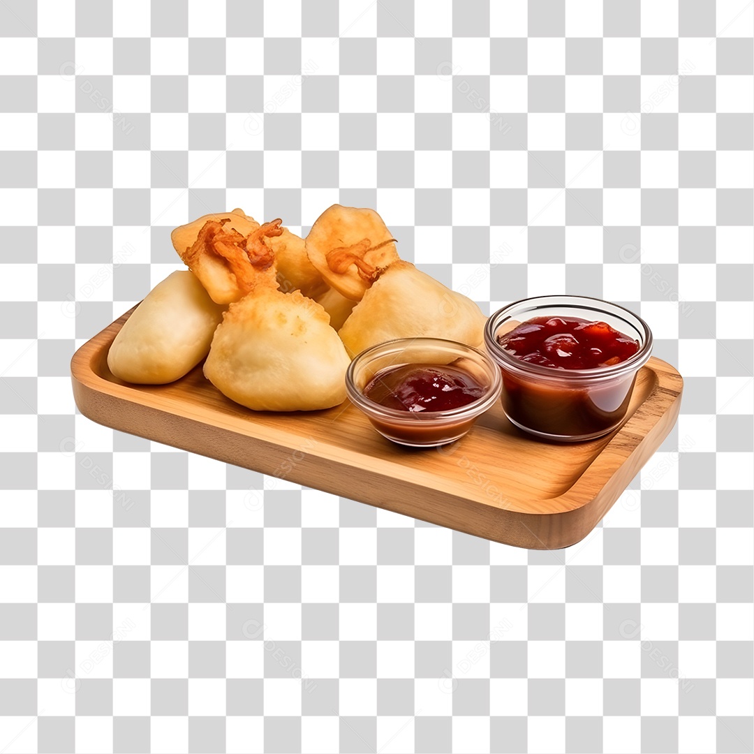 Salgados Com Molho Na Bandeja PNG Transparente