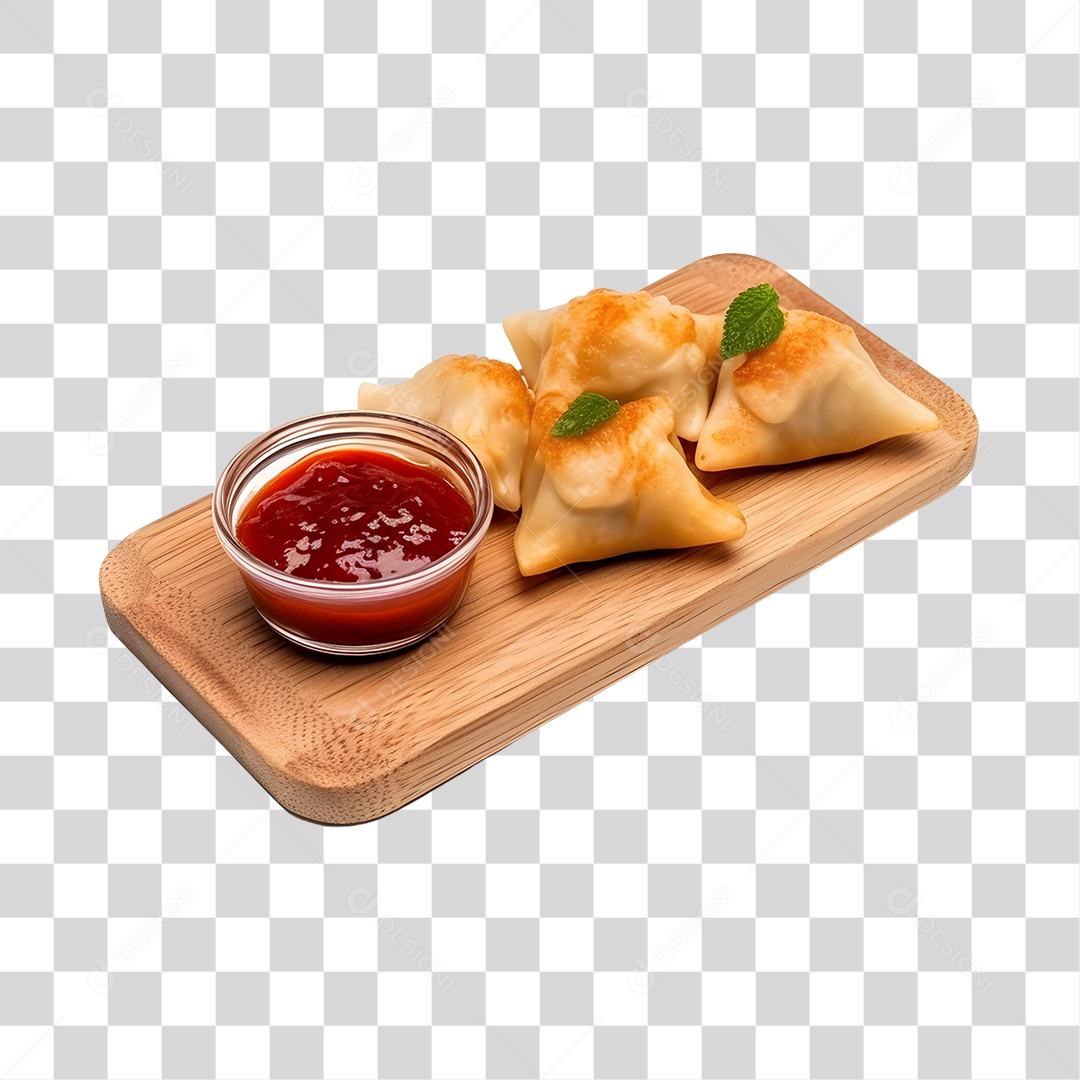 Salgados Com Molho Na Bandeja PNG Transparente