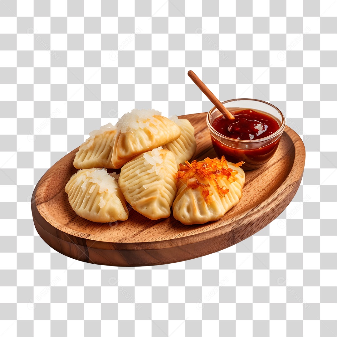 Salgados Com Molho Na Bandeja PNG Transparente