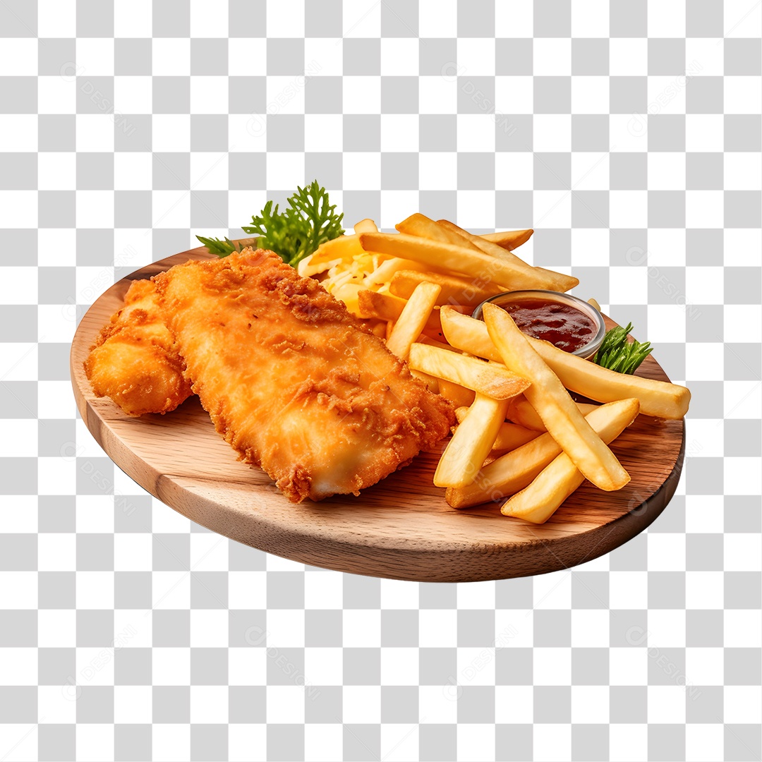 Frango Empanado Com Batata Frita PNG Transparente