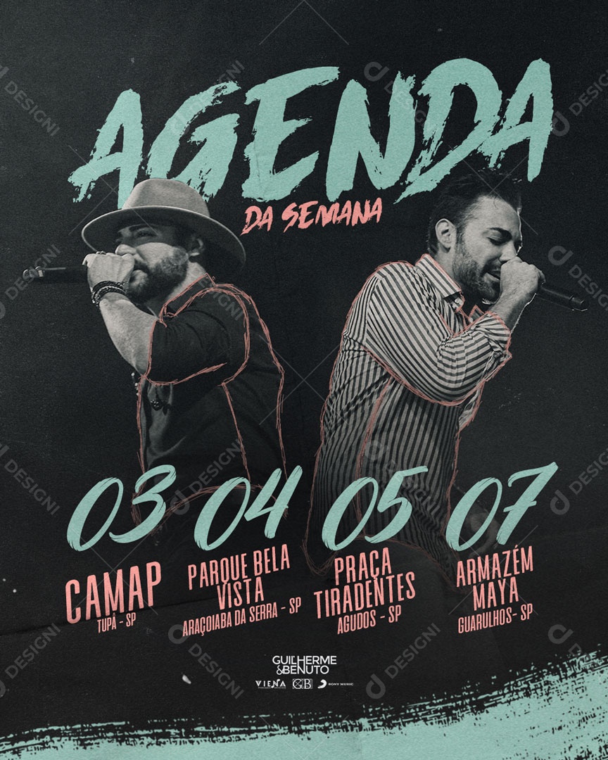 Post Feed Guilherme e Benuto Agenda da Semana Social Media PSD Editável