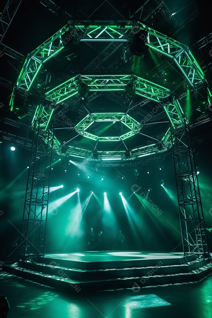 Cenário de um palco com luzes ao fundo