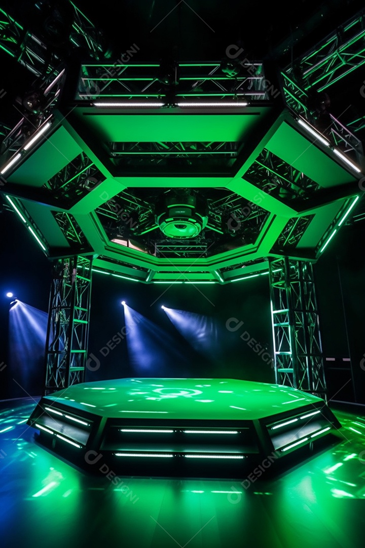 Cenário de um palco com luzes ao fundo