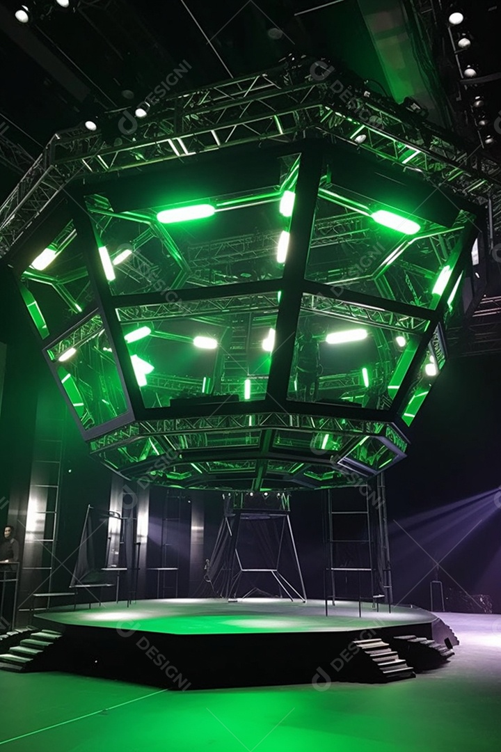 Cenário de um palco com luzes ao fundo