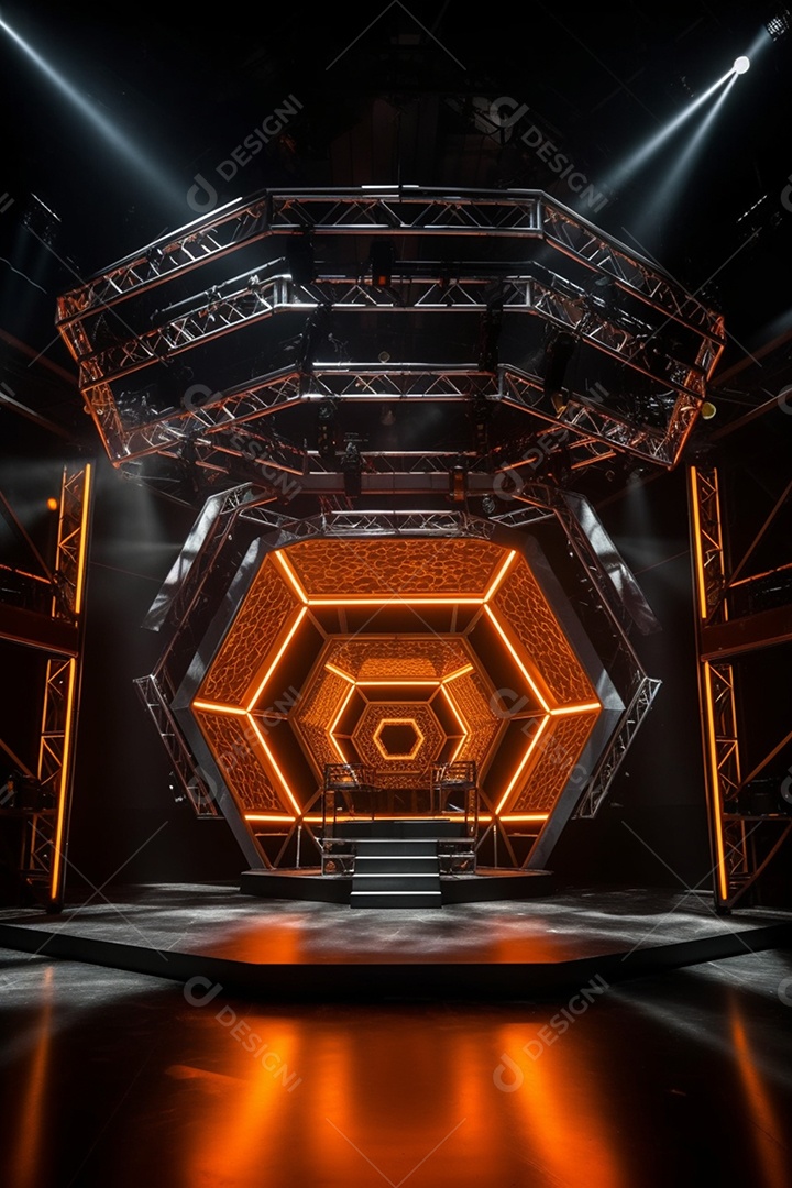 Cenário de um palco com luzes ao fundo