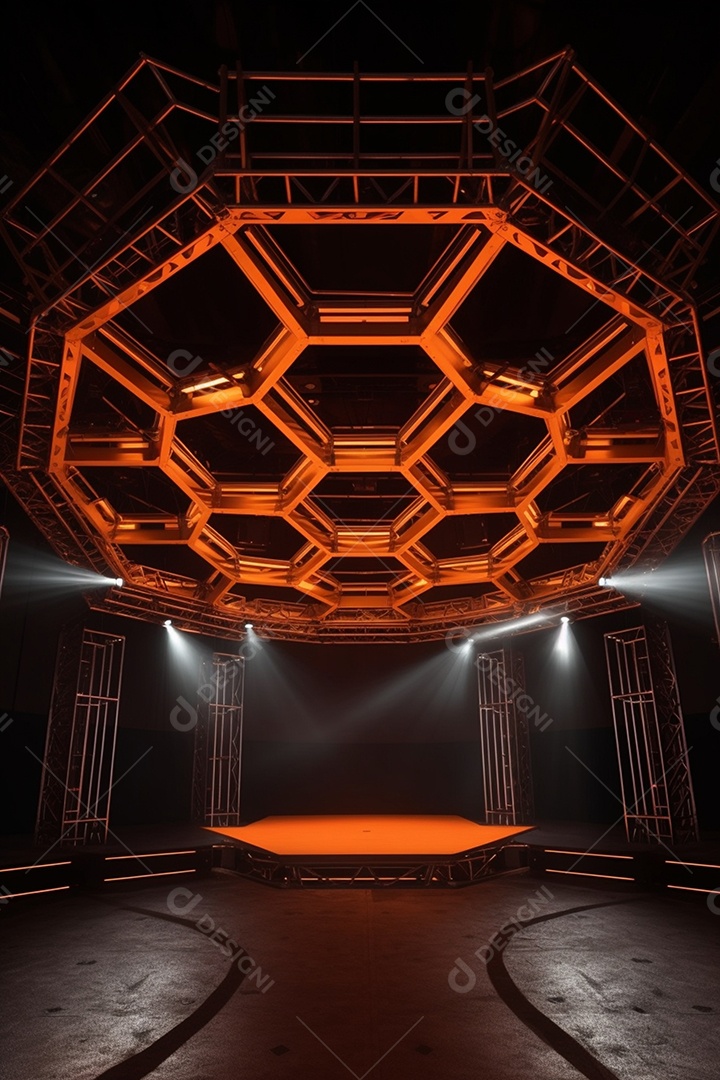 Cenário de um palco com luzes ao fundo