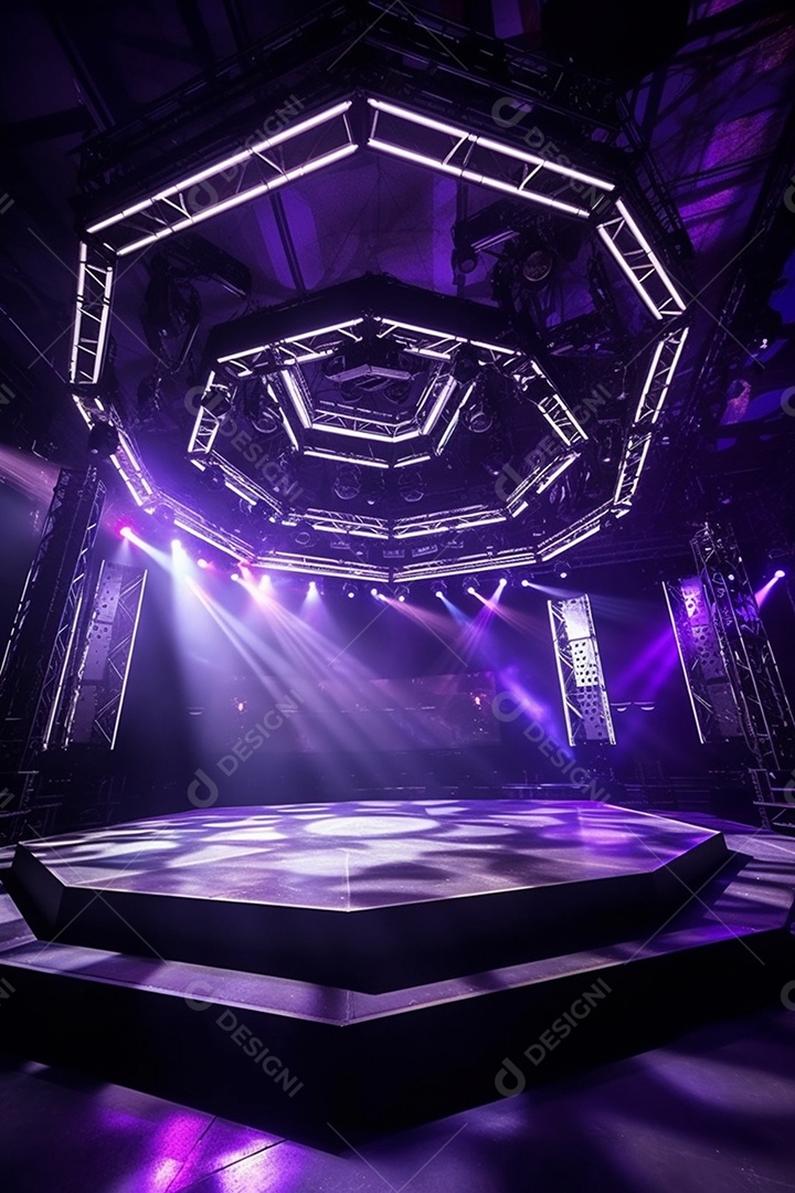 Cenário de um palco com luzes ao fundo