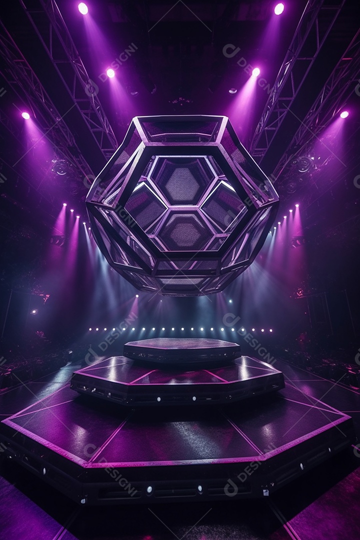 Cenário de um palco com luzes ao fundo