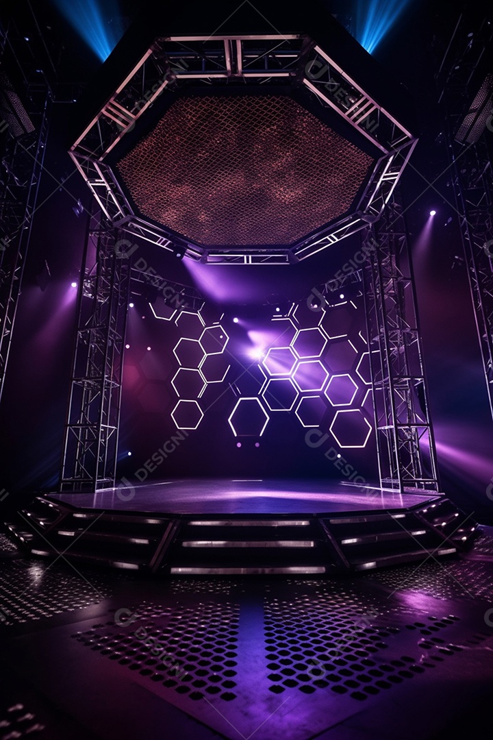 Cenário de um palco com luzes ao fundo