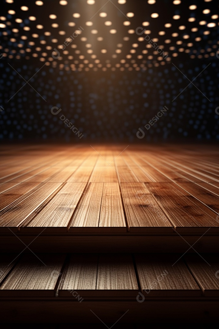 Cenário de um palco com luzes ao fundo