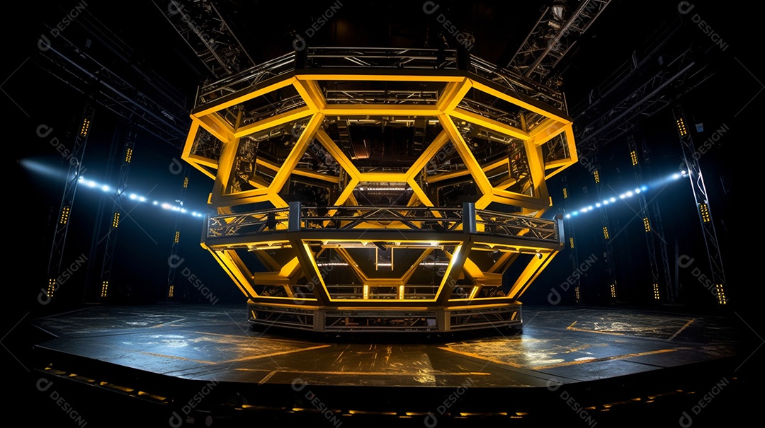 Cenário de um palco com luzes ao fundo