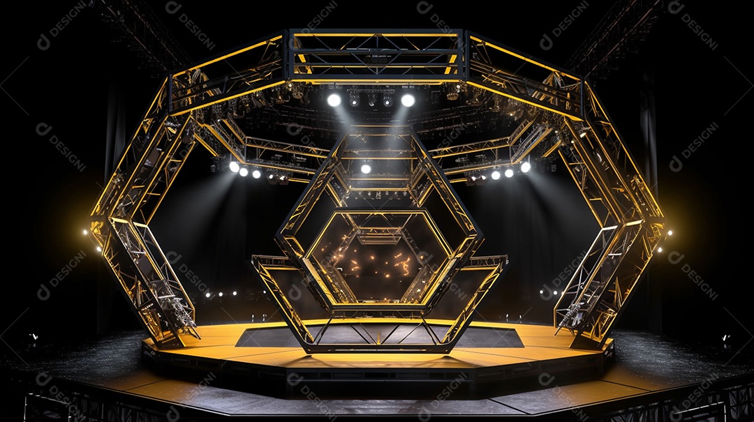 Cenário de um palco com luzes ao fundo