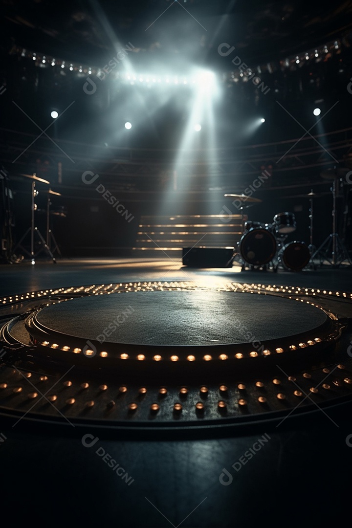 Cenário de um palco com bateria instrumento musical