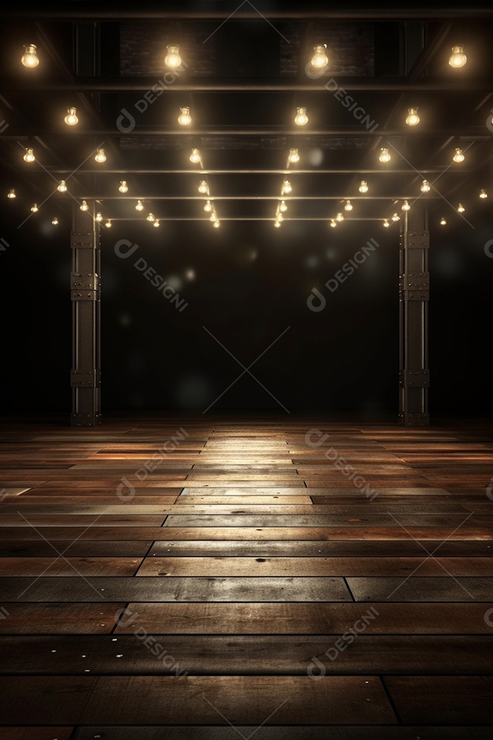 Cenário de um palco com luzes ao fundo